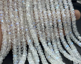 AAA+ White Rainbow Moonstone Faceted Rondelle Beads   3-5mm White Rainbow Beads    16 Inch Fire Rainbow Strand     White Moonstone Beads
