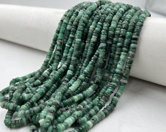 Natural Shaded Emerald Beads: Smooth Tyre Heishi, 4-5mm, 6MM 16 Inch Strand