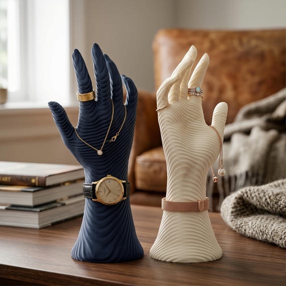 Modern Hand Jewelry Stand STL, Abstract Ring Holder 3D Print File, Minimalist Watch Display, Topographic Vanity Decor (Digital Download)