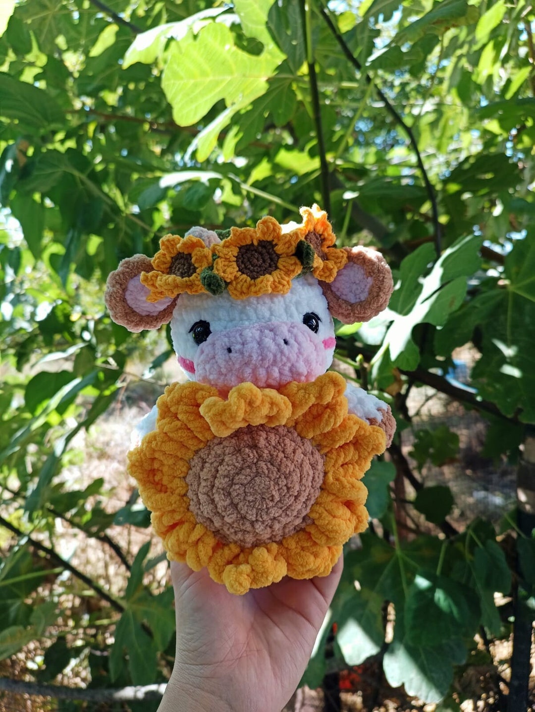 Crochet Cheap Animals Cow,sunflower Cow Plushie,crochet Farm Animals