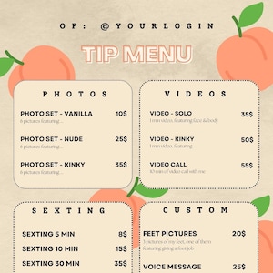 Editable Tip Menu Template - Peach Theme, Canva (digital Download) - Etsy