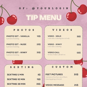 Edytowalne Onlyfans / Fansly Cute Cherry Tip Menu i więcej