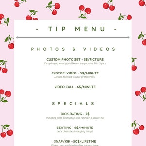 Edytowalne menu Onlyfans / Fansly Cute Pink Cherry Tip i więcej