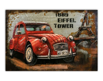 XXL painting 120X80 in metal and in relief 2 CV CITROEN