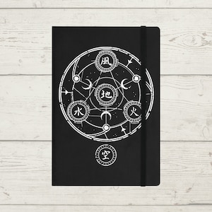 Notebook A5 Lined Hardback Elysian Pentagram Gothic Pagan Symbol Crescent Moon, Journal, Diary, Notes, Alt Stationary