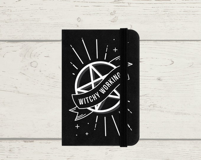 Small Witch Notebook Lined Pocket Mini Black Hardback Pentagram Witchy Workings, Journal, Diary, Notes, Alt Stationary