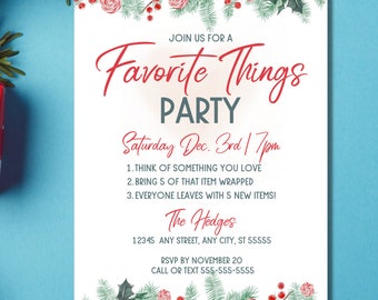Favorite Things Party Invitation Christmas Gift Exchange DIY Canva Template Editable Holiday Digital Printable