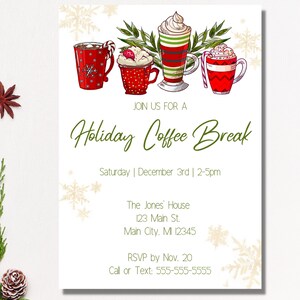 Holiday Christmas Coffee Break Party Invitation Digital Download Printable Template DIY Casual Email Invite