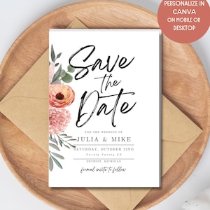 Terracotta Floral Save the Date Editable Invitation Template Rust Burnt Orange Wedding Instant Download Rust Canva DIY- PBDP-WRUS-01