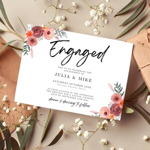 Terracotta Floral Engaged Editable Invitation Template Rust Burnt Orange Wedding Instant Download Rust Canva DIY- PBDP-WRUS-01