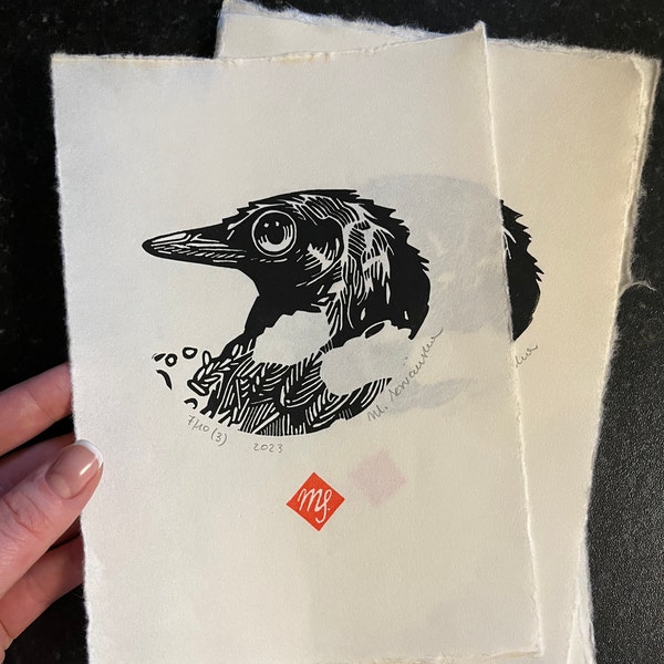 BIRD. Linocut print