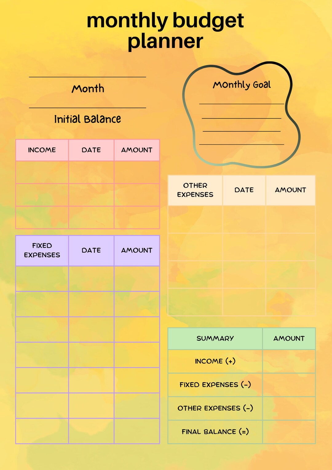 Monthly Budget Planner Etsy