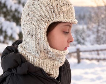 Hand-Knit Children’s Balaclava – Ivory Tweed