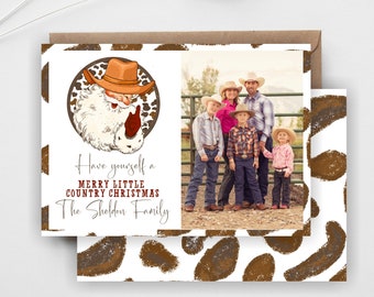 Country Christmas Greetings Photo Card,  Southern Santa, Cowboy Theme (Digital Printable Editable)