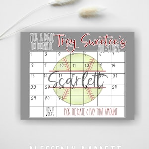 Softball Fundraiser | All-stars Calendar | Fundraising Calendar | Recreation ball | Rec Ball | Pick a date to donate | Digital File