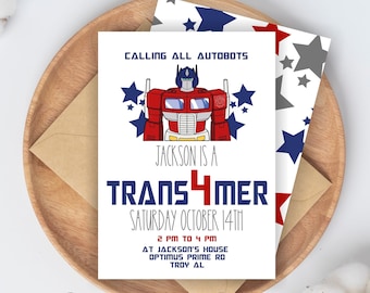 Transformers Birthday | Trans4mer | Autobots | Robot | Bumble Bee | Optimus Prime | Mega Tron | Red White Blue | Digital File