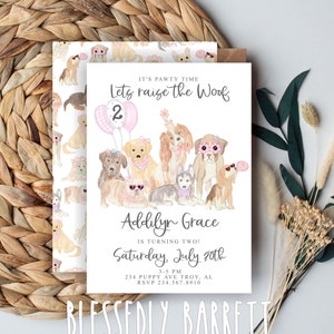 Girly BIRTHDAY invitation | Puppy | Dog | Little girl and dog | Pawty | Girl Puppy Party | Come Sit Stay | Raise the Woof | Hippie Birthday