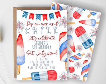 Patriotic Popsicle Invite | 4th of July Party | Red White and TWO | Summer Invitation | Ice cream | Let's Chill | POP on over | Digital