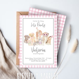 Girly BIRTHDAY Invitation Puppy Dog Little Girl and Dog - Etsy