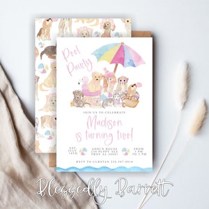 Puppy Pool Pawty / Invitación Girly BIRTHDAY / Cachorro / Perro / Niña y perro / Pawty / Girl Puppy Party / Ven a sentarse y quedarse / Levanta el guau
