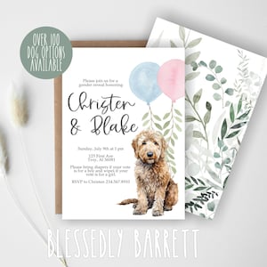 Révélation du sexe du chien avec 120 options de race | Invitation personnalisée | Baby Shower | Saupoudrer pour bébé | Révéler le genre | Non sexiste | Invitation numérique