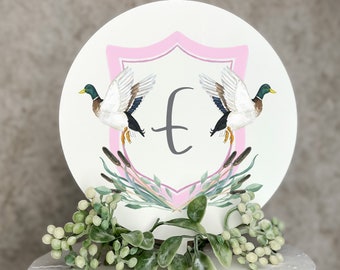 Pink Mallard Cake Topper | Girl Lucky Duck Birthday | Watercolor | Hunting Party | Crest | Monogram | 1st Birthday | Girly Mallard