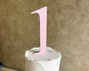 Grandmillennial Gingham Cake Topper, Number, Blue Pink Green Purple Gingham, Birthday Cake Topper, First Birthday, Cake Decor, Minimalist