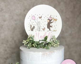 She's a Curious One Cake Topper | George | Pink Gingham | Curious Monkey | Classic | First Birthday | Watercolor | Wooden Cake Topper