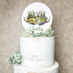 Hunting Cake Topper | Lucky Duck | Watercolor | Hunting Party | Deer | Mallard | Bass | Buck | Turkey | The Big One | Wooden Cake Topper
