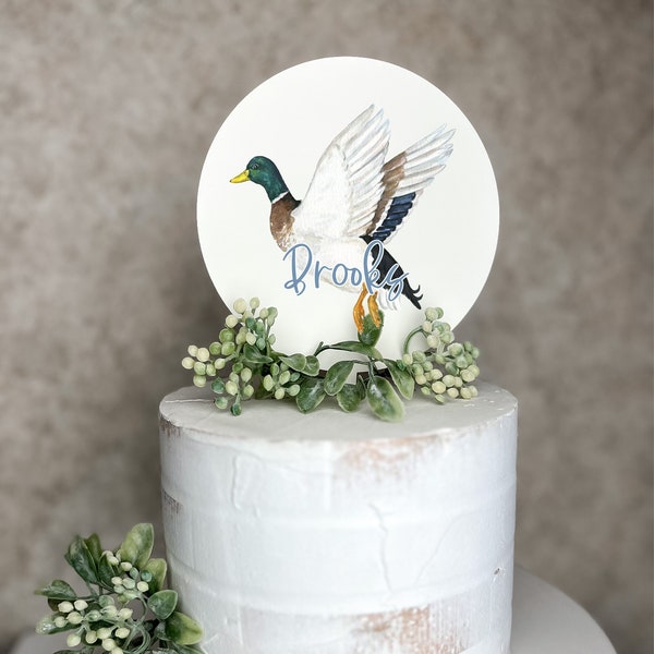 Mallard Cake Topper | Lucky Duck Birthday | Get Two Quacking | Hunting Party | Crest | Monogram | 1st Birthday | HAS A MATCHING INVITATION