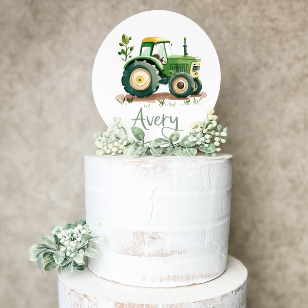 Green Tractor Cake Topper | Farm | Watercolor | Farm Birthday | Deere | John | Tractor Party | Wooden Cake Topper