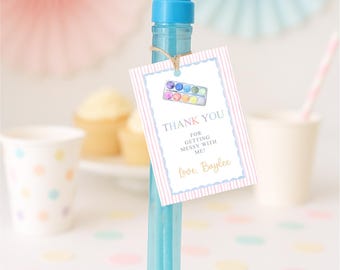 Watercolor Paint Party Gift Tag for Party Favors, Art Party, Grandmillennial Pastel Girly, Custom Editable Invitation