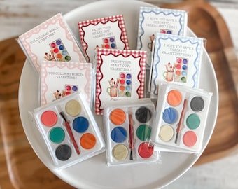 Paint Pallet Valentines Ready to Gift Includes & Tags - Class Valentines - Galentine - Grandmillennial Gingham - Party Favor Art