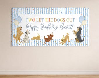 Two Let the Dogs Out Custom Paper Banner, Classic Birthday Colors, Puppy Dog Theme, 2nd Birthday, Printed or Digital Options