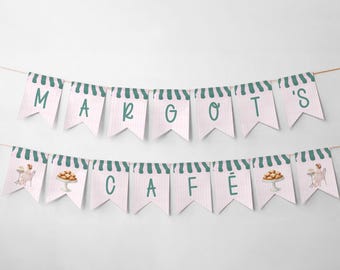 Grandmillennial Cafe Two Monde Birthday Milestone Sign, Beignet, Printable, New Orleans Louisiana, Sweet One Invitation, Bunting Banner