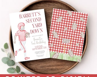 Red Football Invitation, Tailgate Party, First Year Down, 2nd Year Down, State, Grandmillennial, Printed Linen Invites