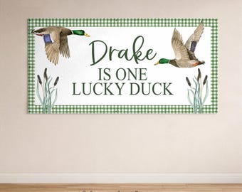 Lucky Duck Birthday Paper Banner, Party Backdrop Decor, Mallard Duck Hunting, Teen, Groom, Southern Boy, Duck Duck Deuce