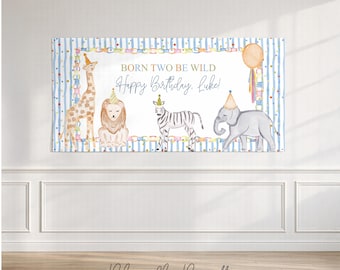 Blue Party Animal Birthday Paper Banner, Classic Preppy Two Wild, Wild One, Preppy, Custom Paper Banner, Printed or Digital Options