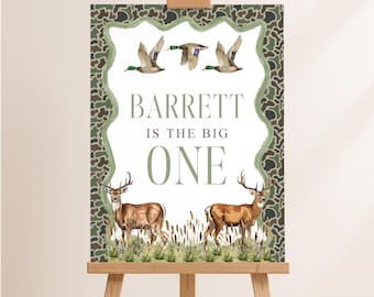 Hunting Birthday Welcome Sign, Southern boy, Mallard Duck and Bucks, Camo Ammo, First Birthday, Customizable Template, Digital Template