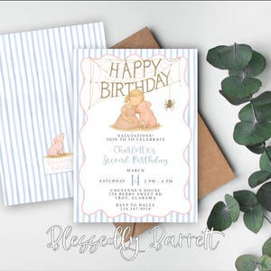 Grandmillenial Charlotte's Web Birthday, First Birthday, Pink Gingham Cowgirl, Pig, Preppy Farm Girl, Classic, Printable Invite