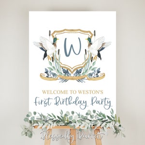 Lucky Duck Birthday | Welcome Sign | Milestone Sign | Watercolor | Mallard | Hunting Party | Crest | Monogram | First Birthday | Digital
