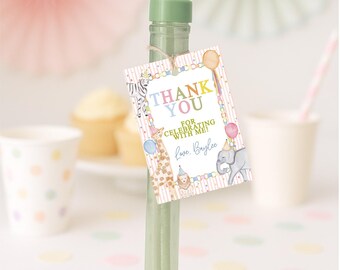 Pink Party Animal Birthday Gift Tag, Classic Preppy Two Wild, Wild One, Custom Editable Template, Digital Decor, Girly
