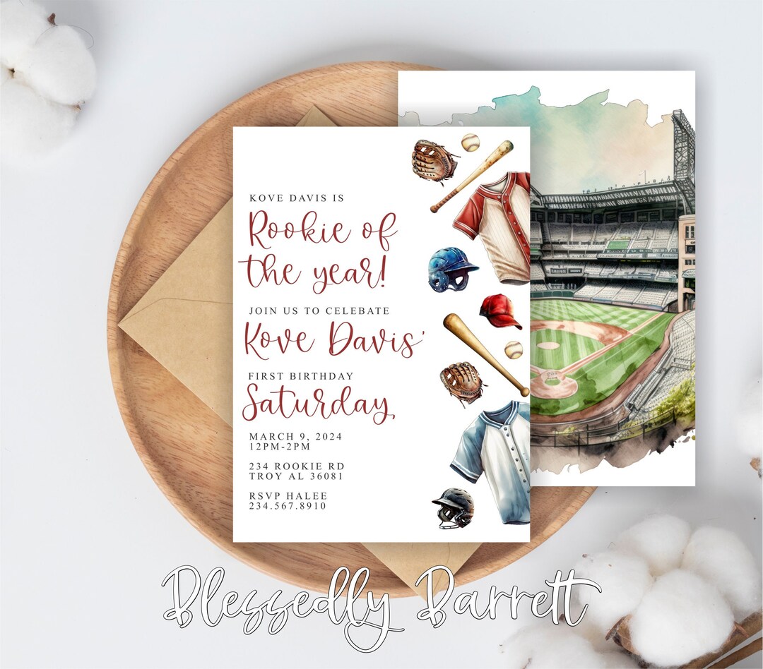Rookie of the Year | Baseball Birthday Invitation | Big One | Dixie ...