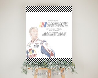Talladega Birthday Welcome Sign | If you ain&#39;t first | First Birthday | Shake Bake | Race Car Invitation | Black Check | Printable