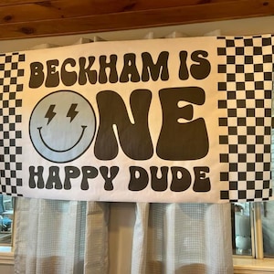 One Happy Dude Banner | Blue Smiley | Checkered | Cool Dude | Two Cool | Paper Party Banner | Party Decor | First Birthday Party