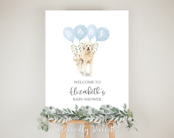 Dog Welcome Sign | 120 dogs options | Monogram | Custom | Baby Shower | Baby Sprinkle | Blue Balloons | Gender Neutral | Digital