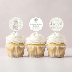 Toppers per cupcake vintage a forma di orso verde salvia / Orsetto classico / Gatto oca anatra / 1° compleanno / Orsetto primo / Grandmillennial stampabile