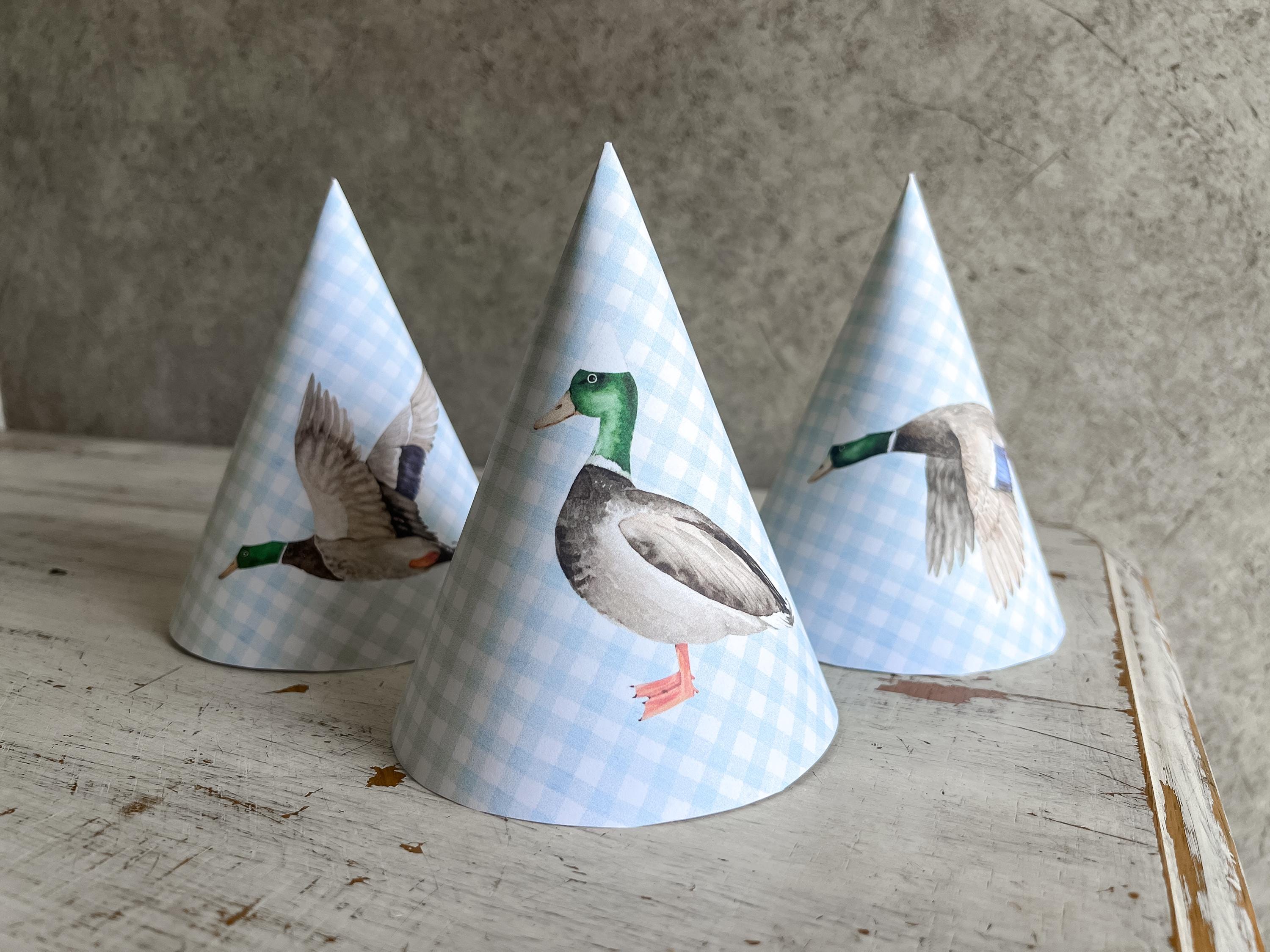 Mallard Party Hat Set | DIY Party Hat | First Birthday | One Lucky Duck Party | Grandmillenial | Blue Gingham | Watercolor | Printable