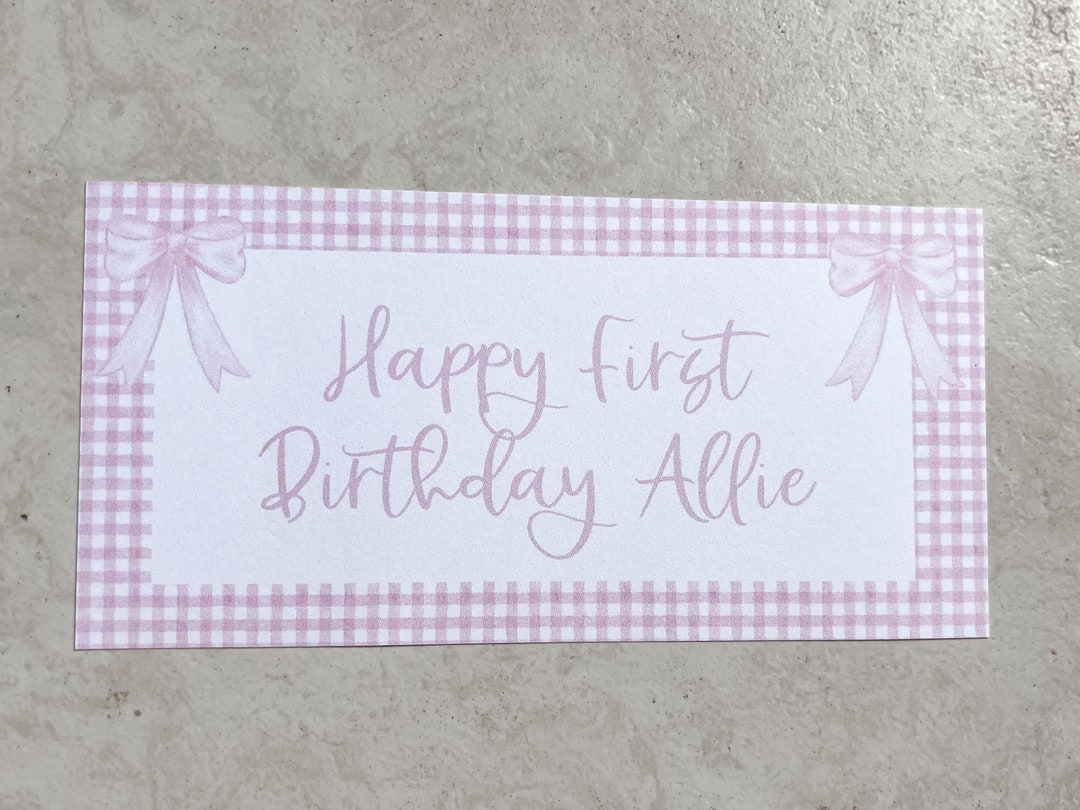 Grandmillennial Birthday | Pink Bow | Gingham | Classic | Paper Banner ...