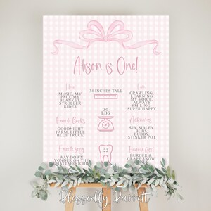 First Birthday Milestone Sign, Girly Pink Coquette Bow, Pink Gingham, Girls just Wanna Be One, Classic Grandmillennial Party Decoration
